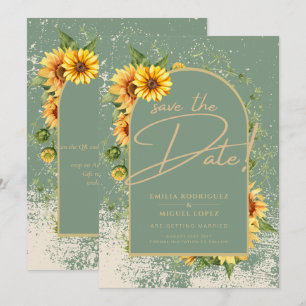 Invitation Sage rustique Vert Tournesols Jaunes Mariage Allin