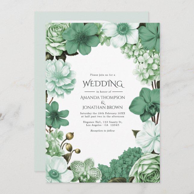 Invitation Sage Silver, Eucalyptus Drift & Snowdrop Mint (Devant / Derrière)