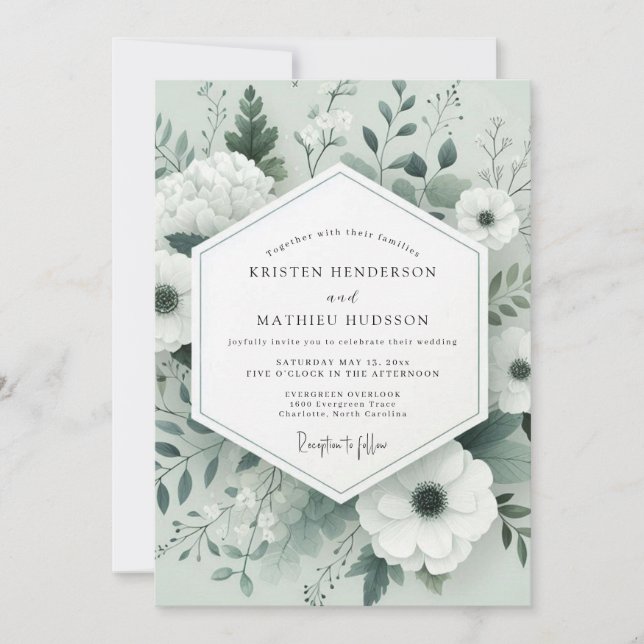 Invitation Sage Tonal Botanical Wedding (Devant)