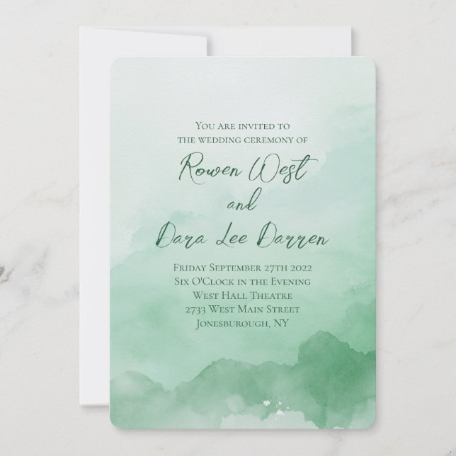 Invitation Sage Vert Aquarelle Ombre Peinture Mariage (Devant)