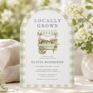 Invitation Sage Vert Baby Shower Gingham Local Bio