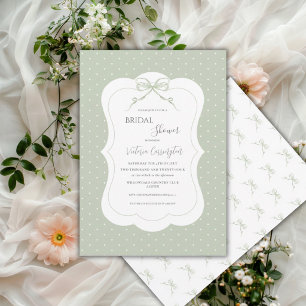 Invitation Sage Vert Blanc Polkadots Élégant Shower de Mariée