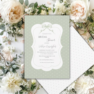 Invitation Sage Vert Blanc Polkadots Élégant Shower de Mariée