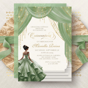 Invitation Sage Vert Conte de Fées Royal Moderne Quinceanera