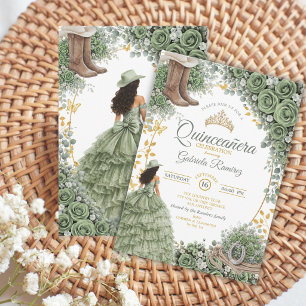 Invitation Sage Vert Country Western Rose Dorée Quinceañera