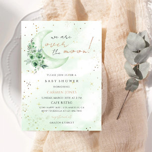 Invitation Sage Vert Fête de Bébé Sous la Lune