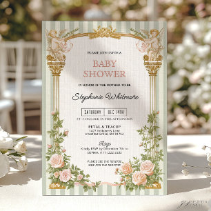 Invitation Sage Vert Floral Cherub Baby Shower 