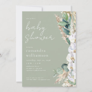 Invitation Sage Vert Herbe de Pampas Boho Floral Baby Shower