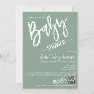 Invitation Sage vert minimaliste Baby shower de script QR Cod