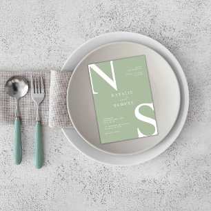 Invitation Sage Vert Minimaliste Élégant Gras Mariage initial