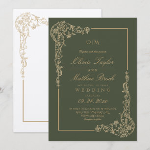 Invitation Sage Vert & Or Élégant Cadre Floral Mariage