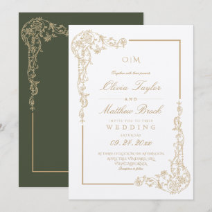 Invitation Sage Vert & Or Élégant Cadre Floral Mariage