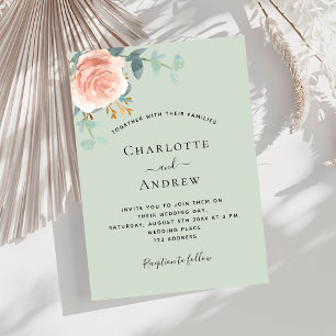 Invitation Sage vert rose or bleu verdure luxuriante mariage 