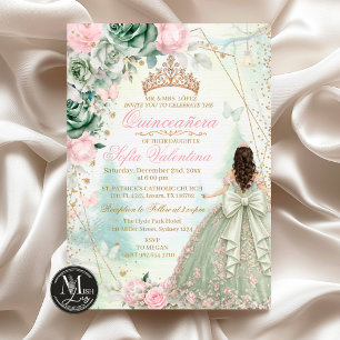 Invitation Sage Vert Rose Pâle Fantaisiste Quinceañera de la