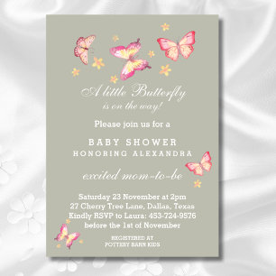 Invitation Sage Vert rose Pêche Papillon Bébé Fille Douche I