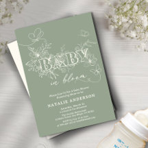 Sage Vert Script Fleur Papillons Bébé En Fleur