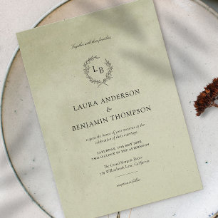 Invitation Sage Vert Velvet Texture minimaliste Mariage