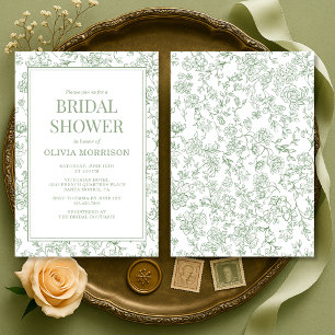Invitation Sage Vert Vintage Floral Mariage Shower Français