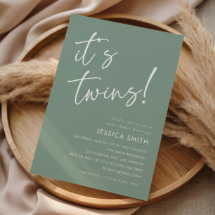 Invitation Sage Vert Whimsical Boho Jumeaux Baby Shower