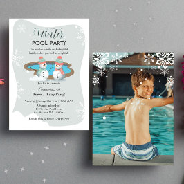 Invitation Sage Winter Pool Photo fête d'anniversaire
