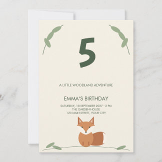 Invitation Sage Woodland Fox Anniversaire Enfants