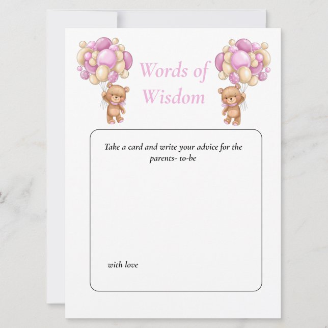 Invitation Sagesse de Teddy pour Baby Shower Rose points de p (Devant)