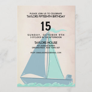 Invitation Sailboat Sunset Summer Blue Pink fête d'anniversai