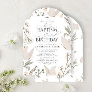 Invitation Saint Baptême & 1er Anniversaire Papillons Floral