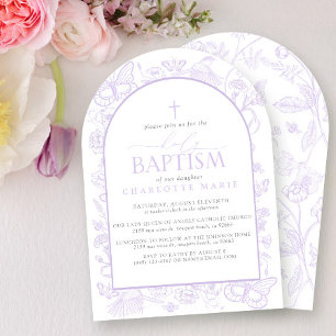 Invitation Saint Baptême Lilac Lavender Papillons floraux