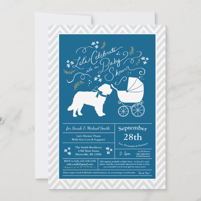 Invitation Saint Bernard Chien Baby shower Garçon bleu (Devant)