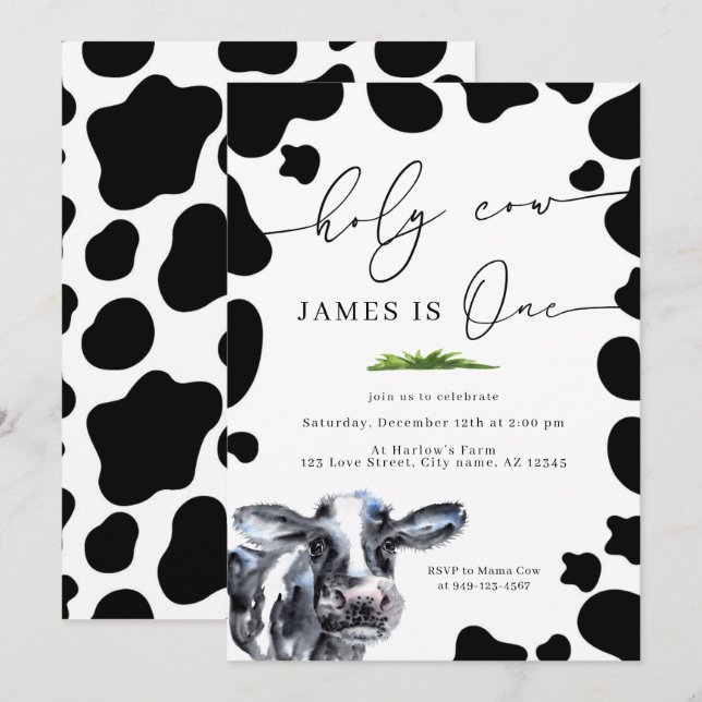 Invitation Saint-Cow Country Farm Boy's First Birthday (Devant / Derrière)