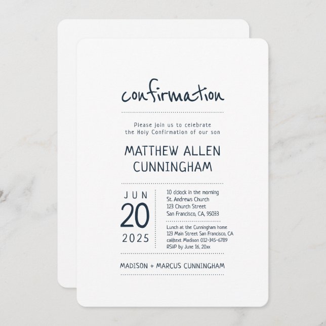 Invitation Saint garçon de confirmation | Moderne + Simple (Devant / Derrière)