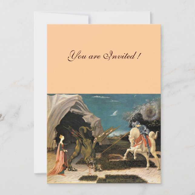 Invitation SAINT GEORGE ET LE DRAGON, marron, bleu rouge rose (Devant)