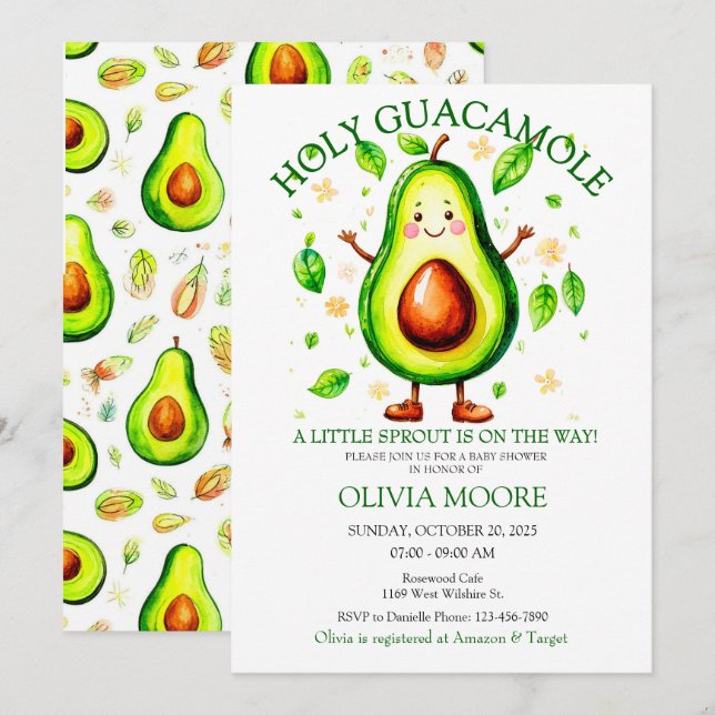 Invitation Saint Guacamole Fiesta Thème Garçon ou fille Sprin (Devant / Derrière)