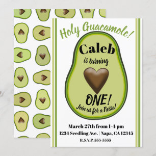 Invitation Saint-Guacamole Heart Avocado 1ère fête d'annivers