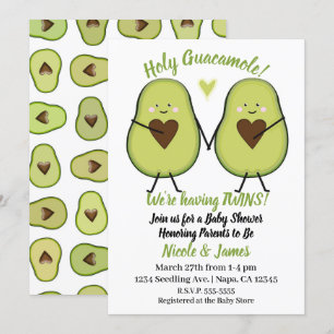 Invitation Saint-Guacamole Heart Avocado Baby shower jumeaux