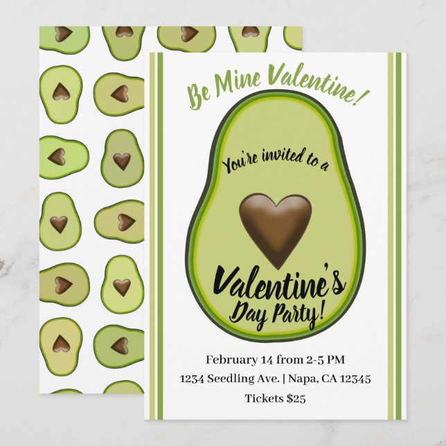Invitation Saint Guacamole Heart Avocado Saint Valentin (Devant / Derrière)