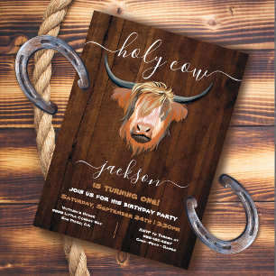 Invitation Saint-Highland Cow Russe fête d'anniversaire