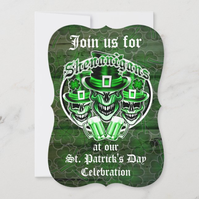 Invitation Saint Patrick's Day Leprechaun Skulls : Shenanigan (Devant)