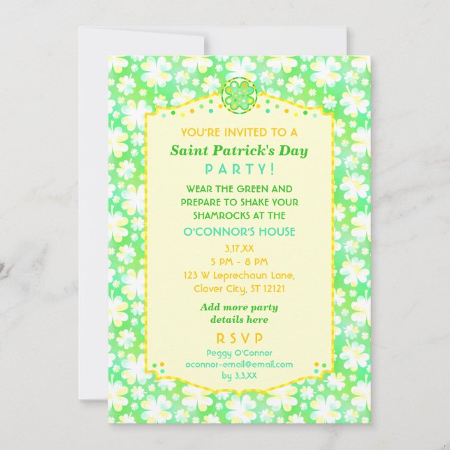 Invitation Saint Patrick's Day Party Élégants Shamrocks rétro (Devant)
