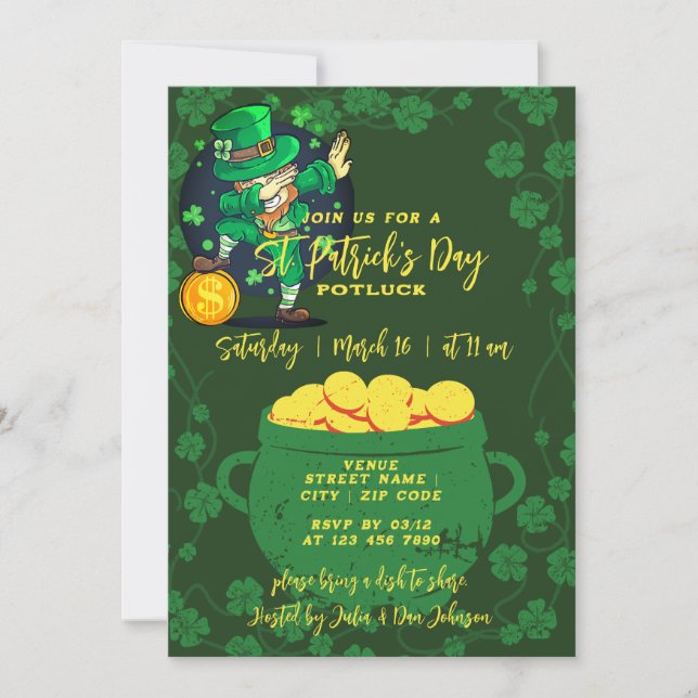 Invitation Saint Patrick's Day Potluck St Patty's Block Party (Devant)