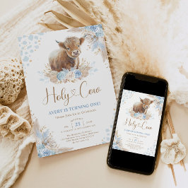 Invitation Saint Vache Boho Blue Highland Vache Boy Anniversa