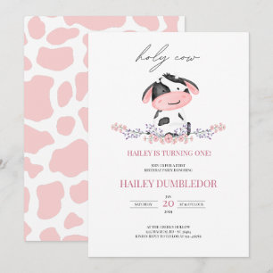 Invitation Saint-Vache fille premier anniversaire Rustique Mo