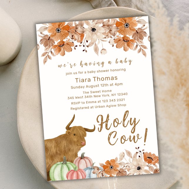 Invitation Saint-Vache Floral Automne Highland Baby shower de (Holy Cow Floral Fall Highland Cow Baby Shower Invitation)
