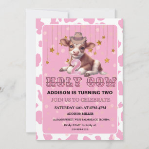 Invitation Saint Vache Je suis deux coquette rose fête d'anni
