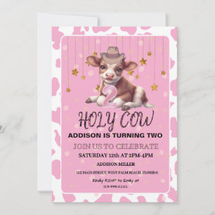 Invitation Saint Vache Je suis deux coquette rose fête d'anni