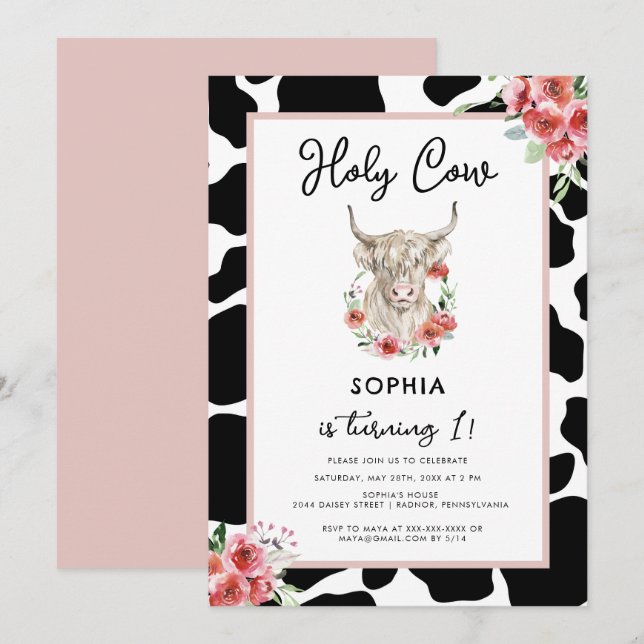 Invitation Saint Vache Je suis un anniversaire rose (Devant / Derrière)