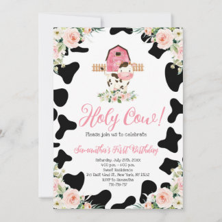 Invitation Saint Vache rose Floral Premier anniversaire fête