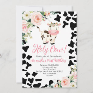 Invitation Saint Vache rose Floral Premier anniversaire fête