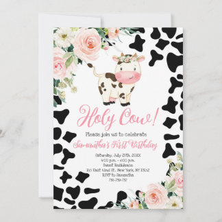 Invitation Saint Vache rose Floral Premier anniversaire fête